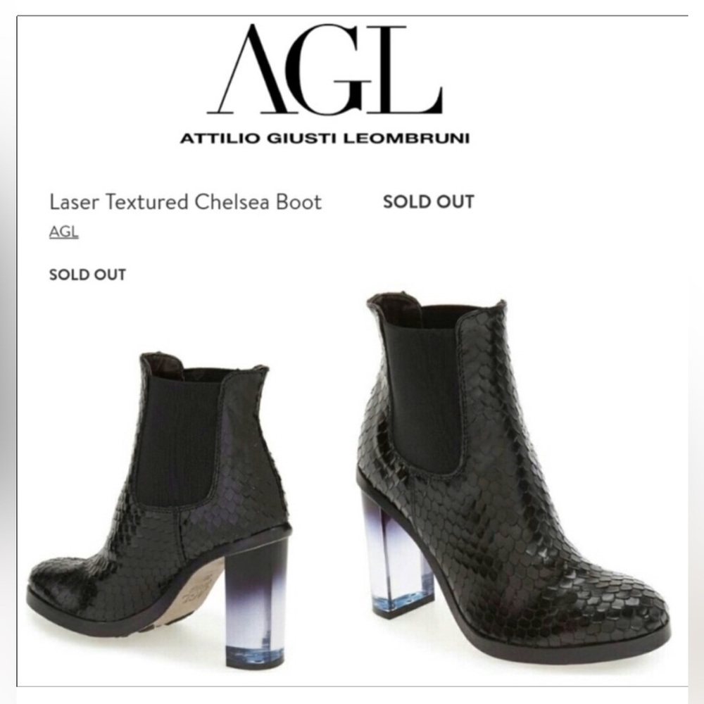 AGL Black laser Textured Heeled Boots with Transparent Heel - Picture 3 of 11
